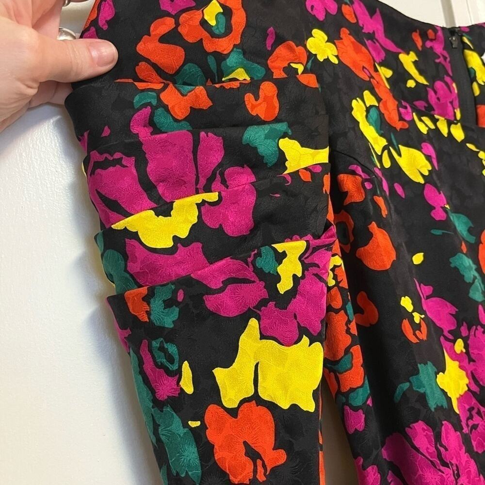 Vintage 1980s JILL RICHARDS Neon Floral Colorful 100% Silk Mini Dress 2 - Picture 6 of 11